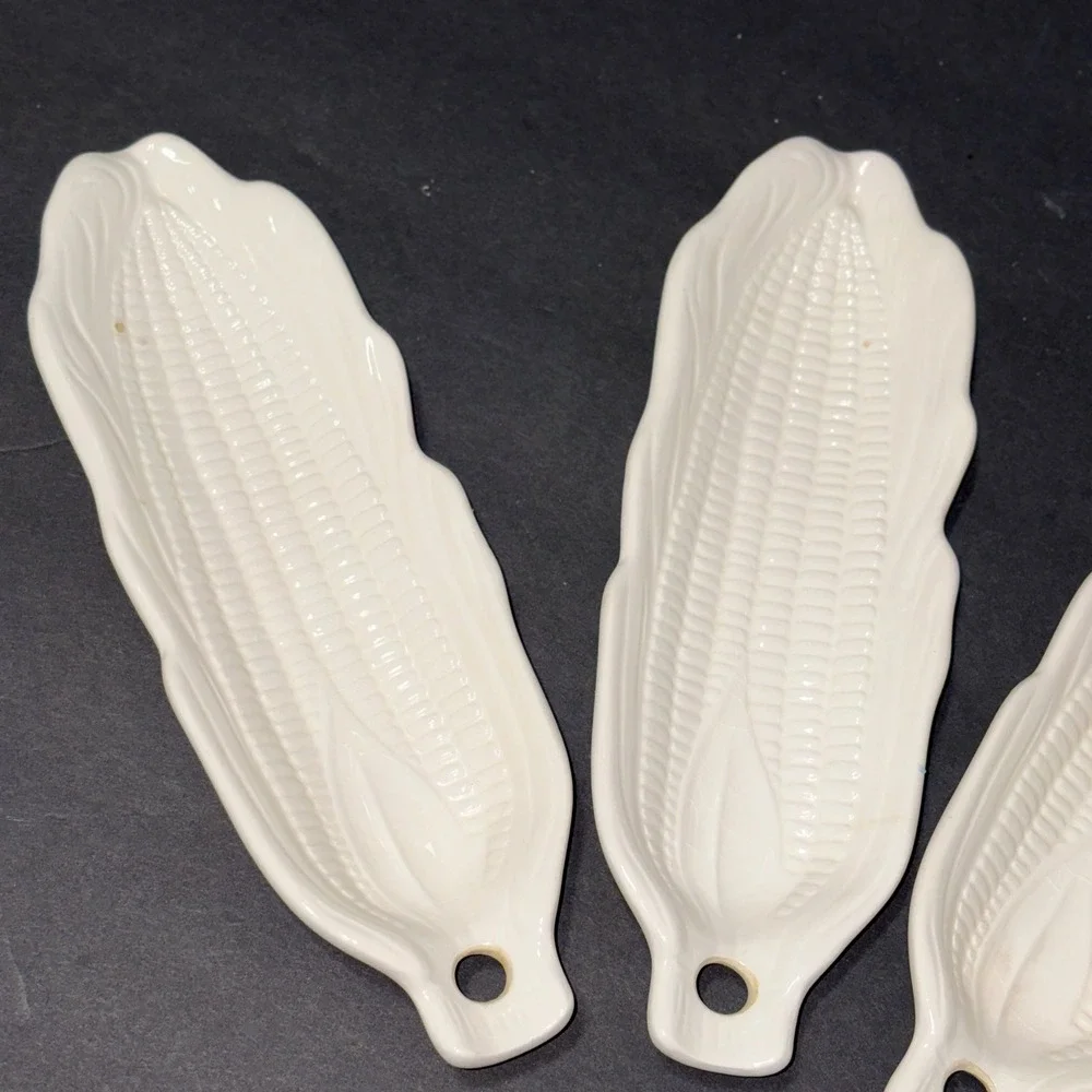 Vintage Pier 1 Ceramic White Corn on the Cob Dishes Set of 4 Made In Japan